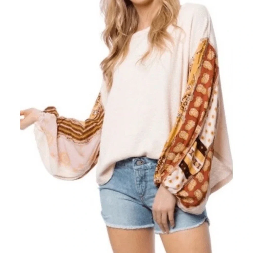 We The Free Blossom Thermal Floral Balloon Sleeve Top Size S - Picture 1 of 7